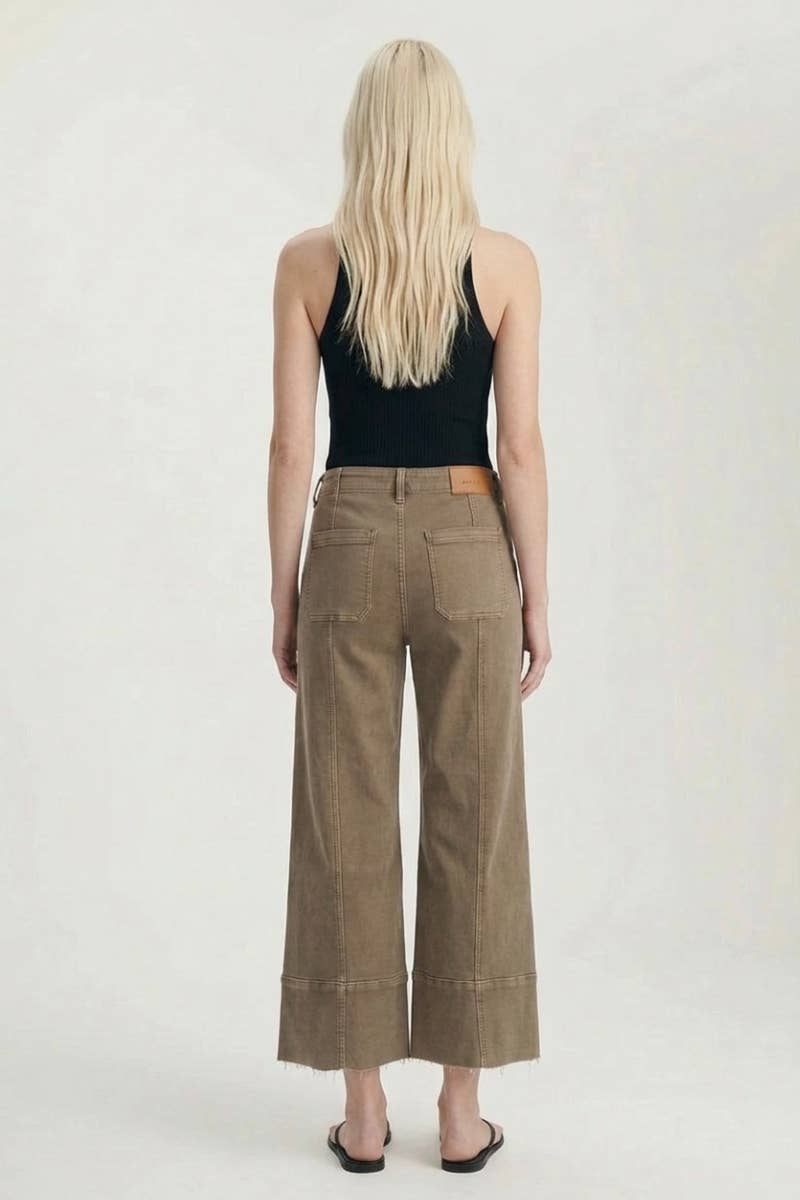 ARTEMIS VINTAGE - TUMMY CONTROL HIGH RISE SLIM CROP PALAZZO JEANS: TAUPE / 7 (27)