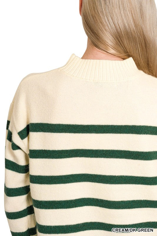 Striped Mock Neck Sweater