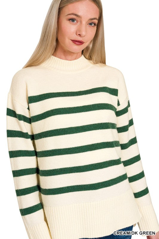 Striped Mock Neck Sweater