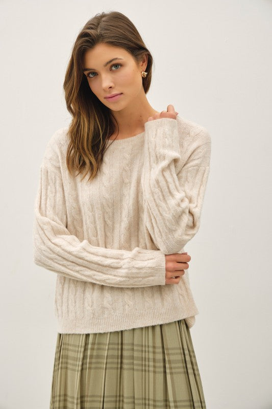 Oversized Boxy Cut Cable Knit Sweater
