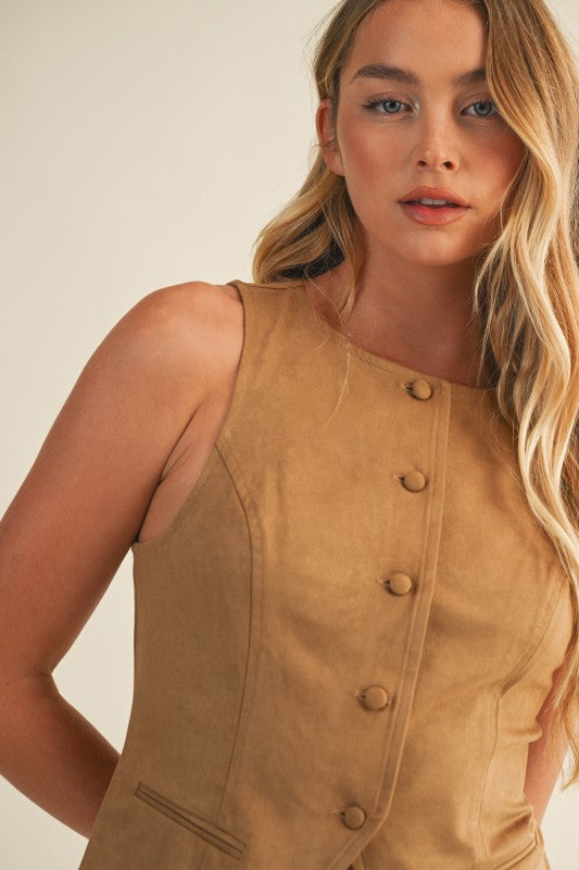 Tie Back Button Closure Vest
