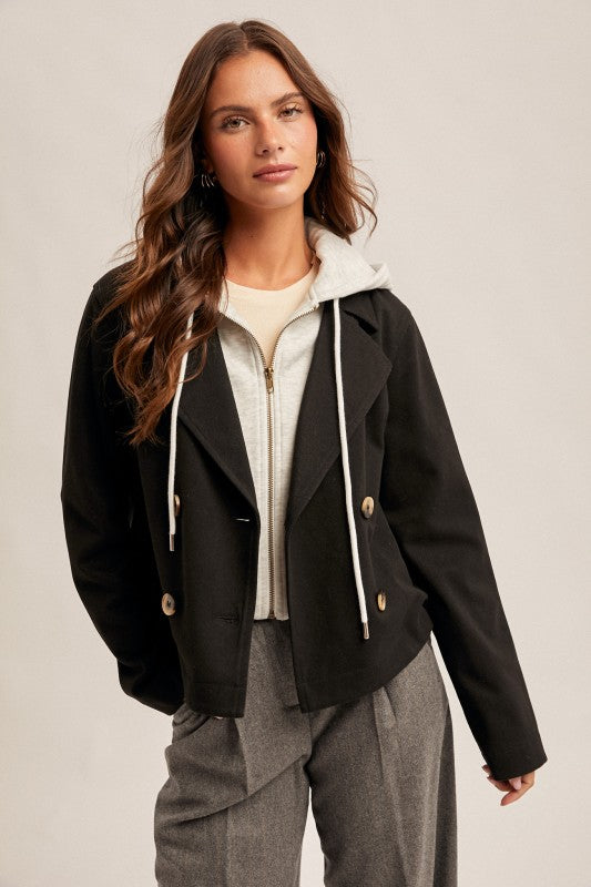 Double Breast Two-fer Crop Jacket