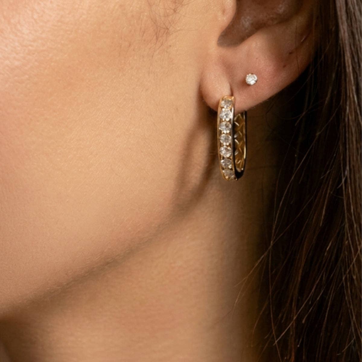 Splendid Iris - Large Luxe Cubic Zirconia Huggies: Gold