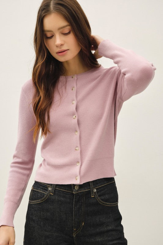 Ribbed Crewneck Cardigan