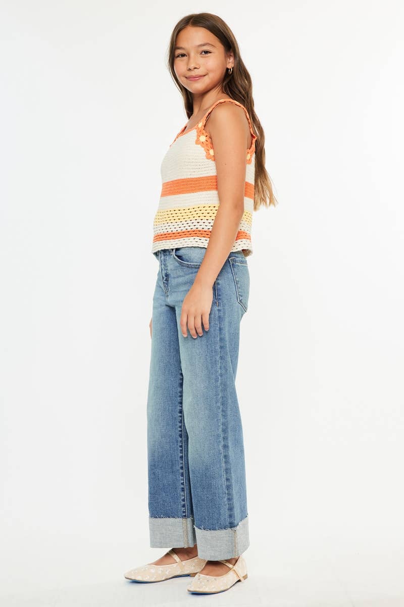 Girls High Rise Crop Wide Leg Jeans