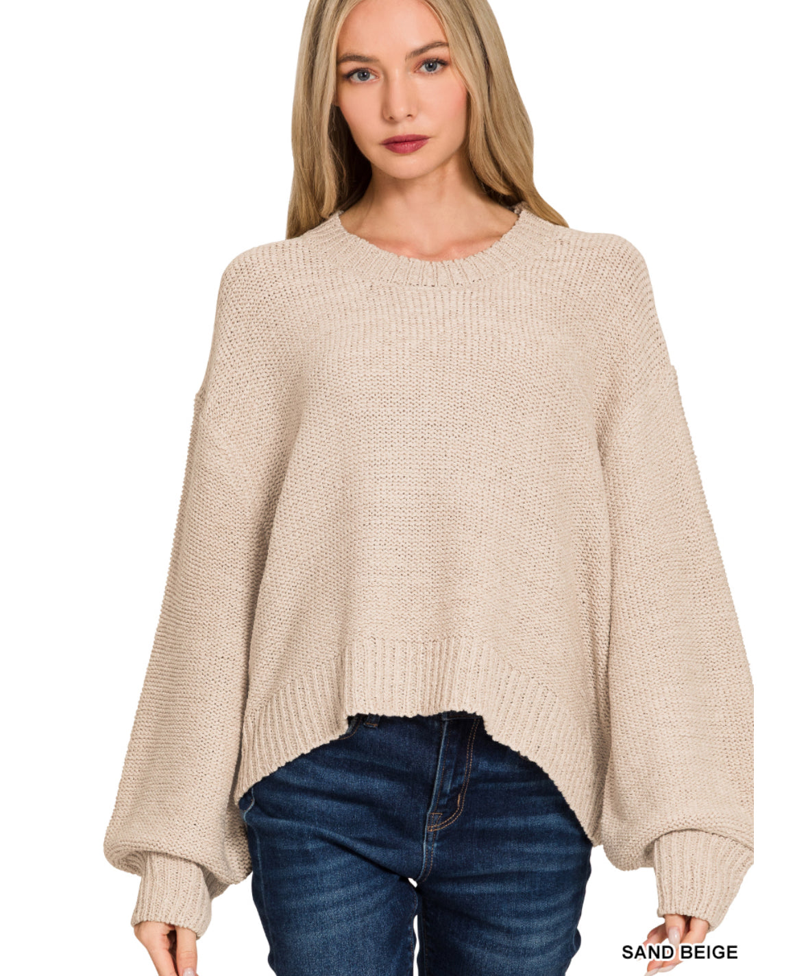 Oversized Balloon Sleeve Sweater - Sand Beige