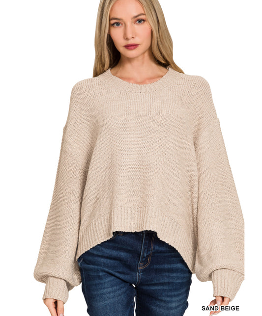 Oversized Balloon Sleeve Sweater - Sand Beige