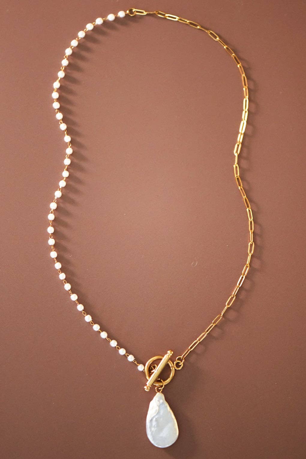 Dainty 18K Gold Plated Stainless Steel Pearl Beaded Chain Necklace
