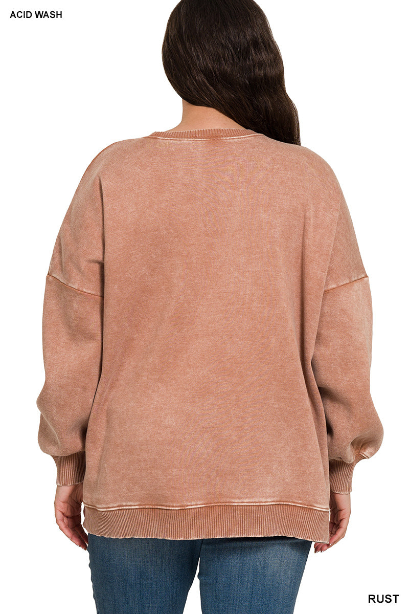 Acid Wash Fleece Hi-Low Hem Pullover