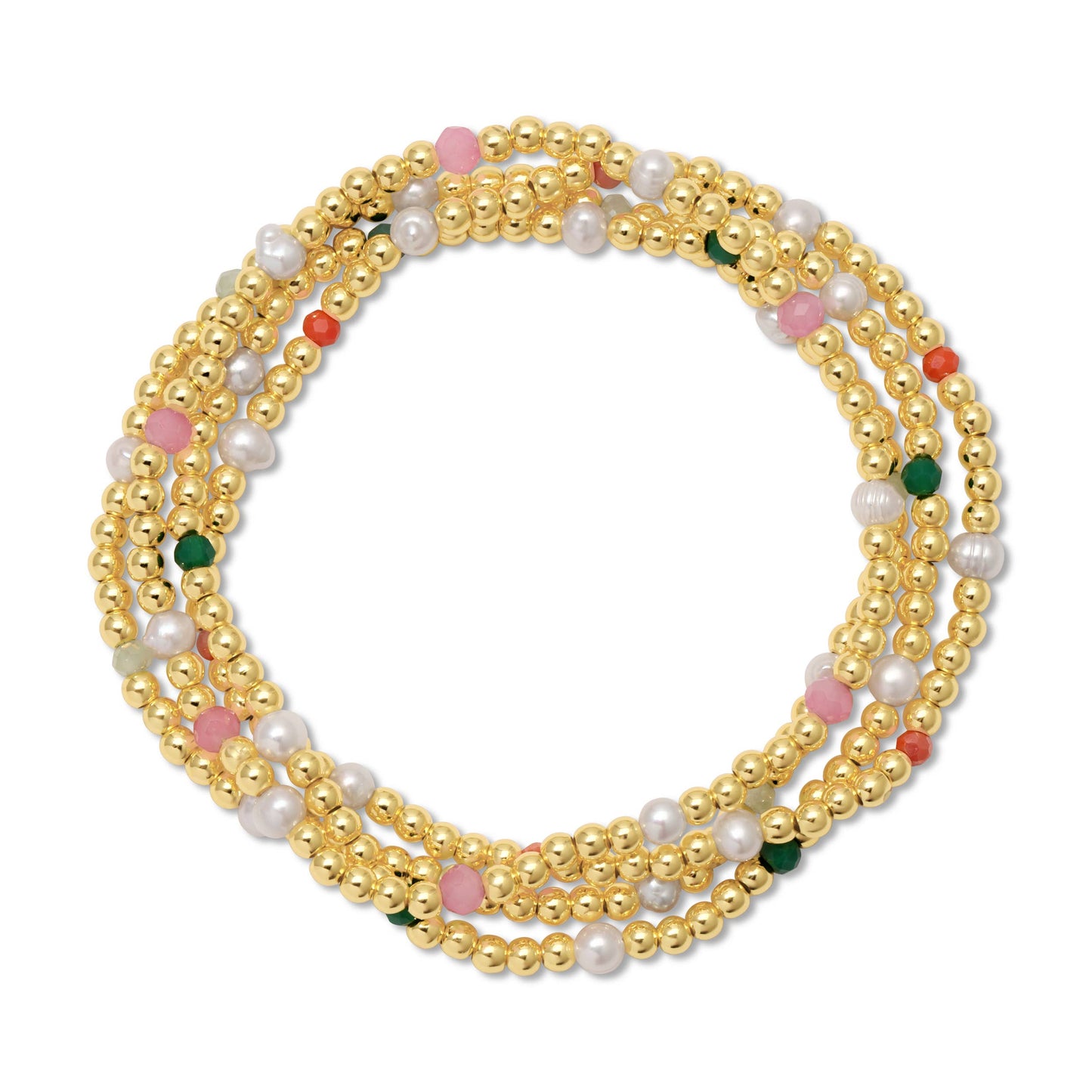 3mm Beaded Stretch Bracelet with Pearls and Crystals: Blues