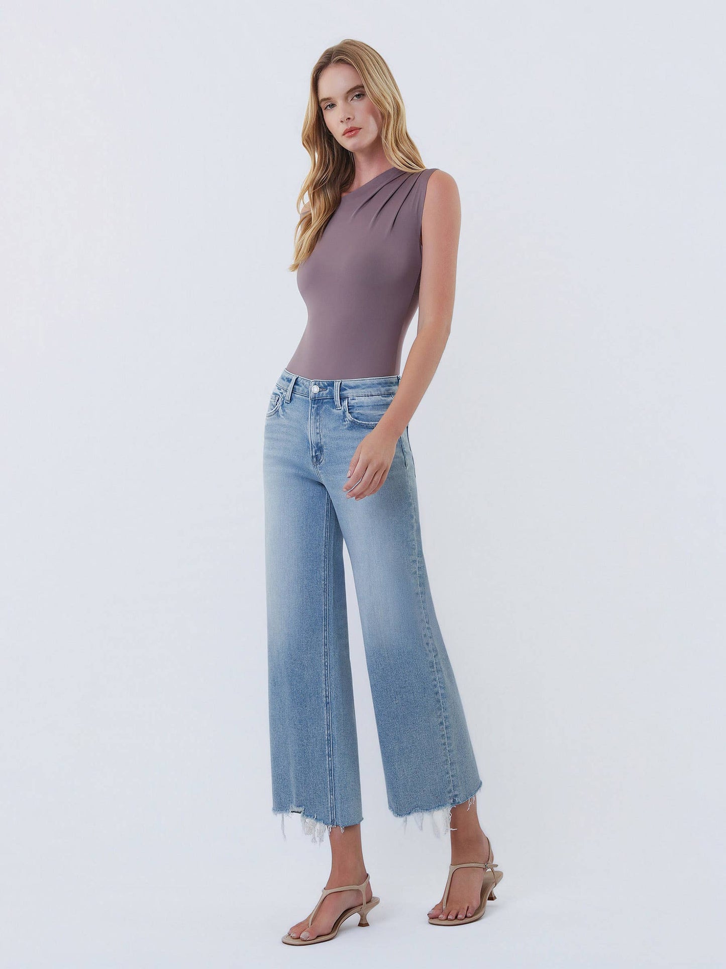 VERVET by FLYING MONKEY - HIGH RISE DISTRESSED HEM CROP WIDE LEG JEANS T7303: IMAGINATIVE / 28