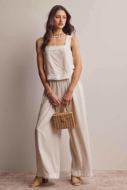 Embroidered Square-Neck Tank & Wide-Leg Pants Set