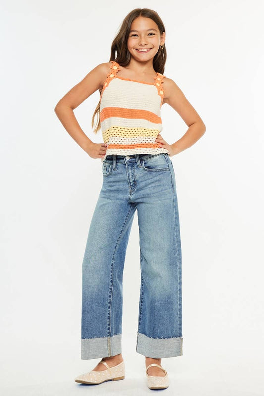 Girls High Rise Crop Wide Leg Jeans
