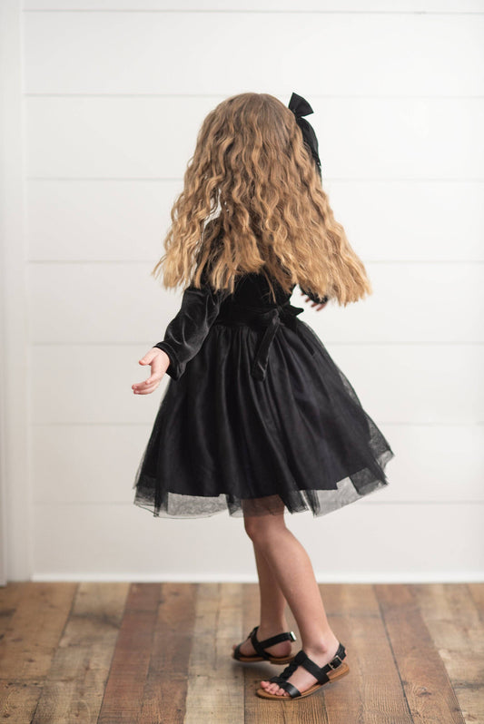 Classic Black Velvet Tulle Fancy Party Holiday Dress