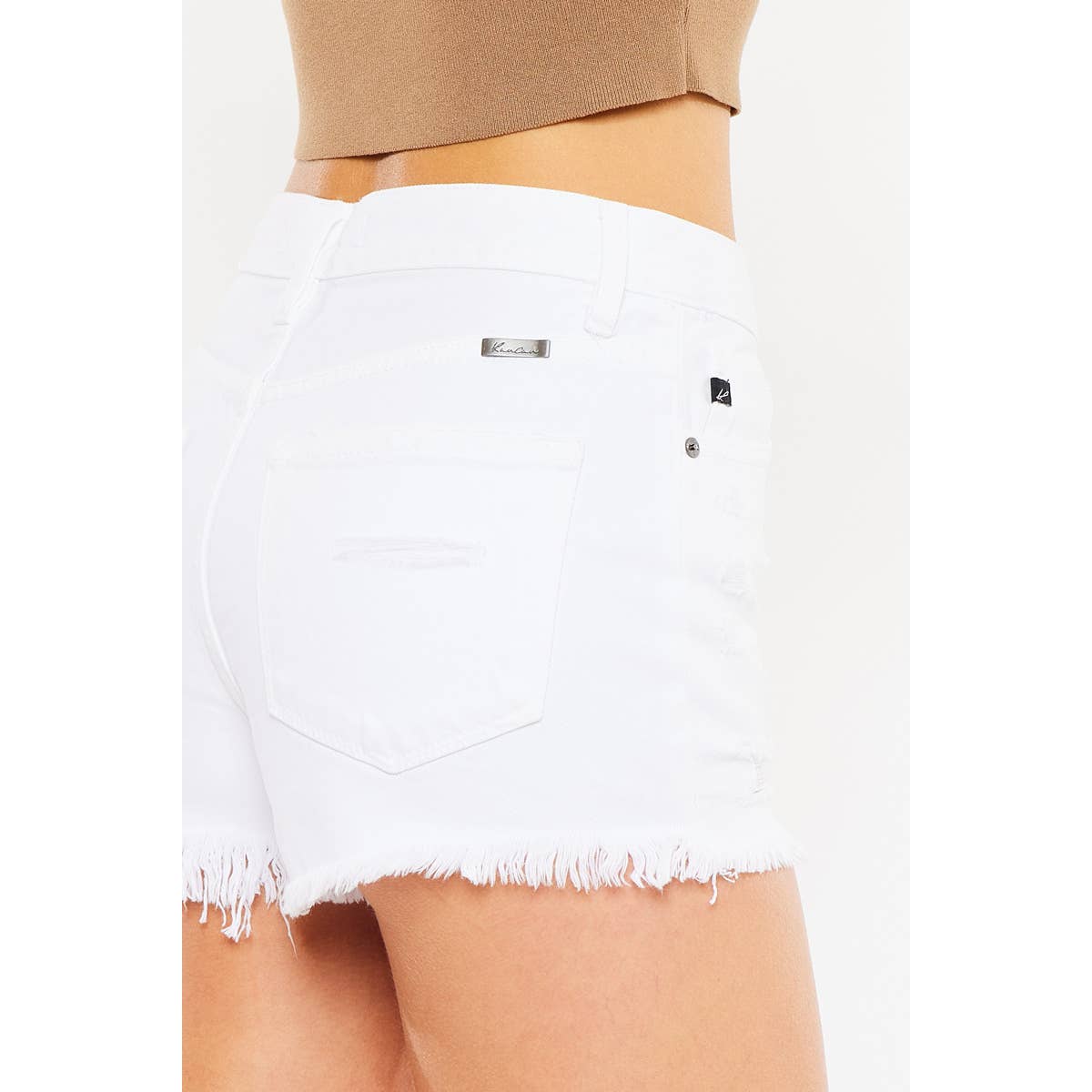 White Frayed Hem Denim Short