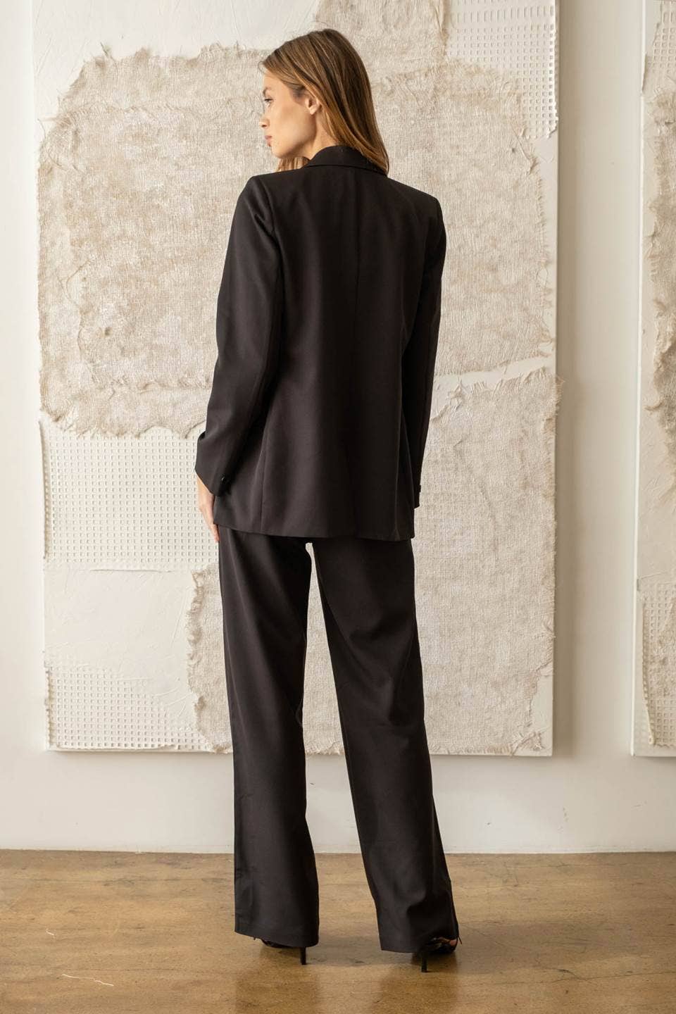 Solid Long Sleeve Blazer - Black