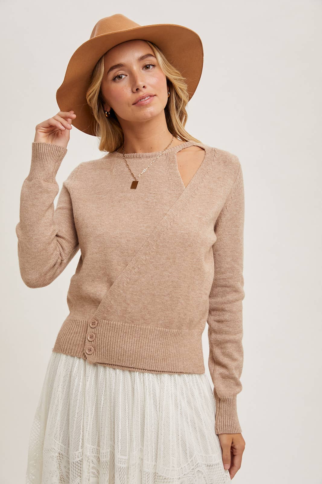 Cutout Knit Top in Latte