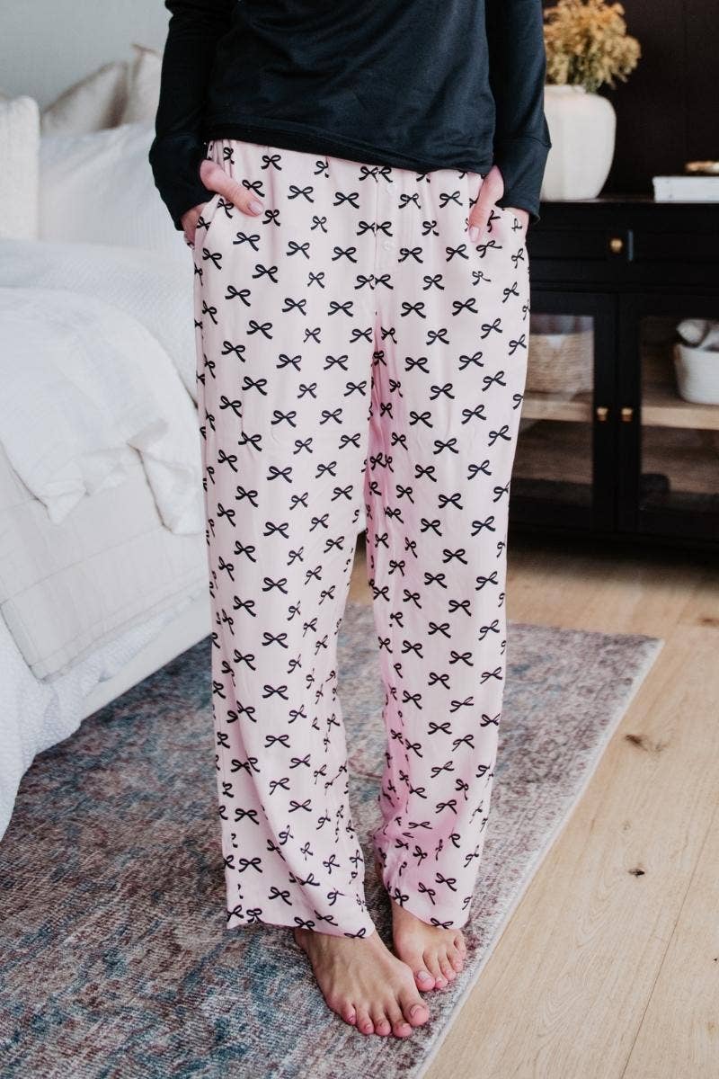 Mini Black Bow Light Pink Lounge Boxer Pants