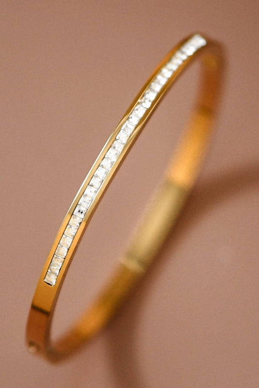 18K Gold Plated Waterproof Stainless Steel Hinged Bangle Bracelet