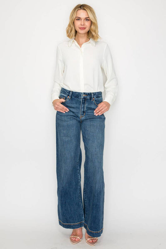 Relaxed High Rise Palazzo Jeans