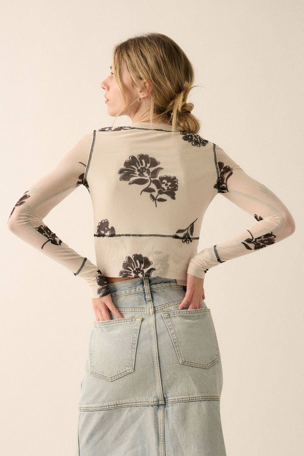 Floral Print Mesh Top