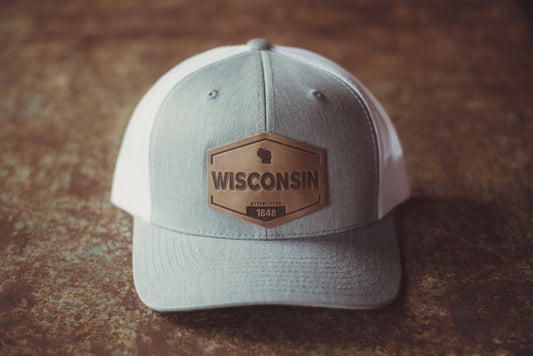 Wisconsin Established Trucker Hat: Heather Gray/White