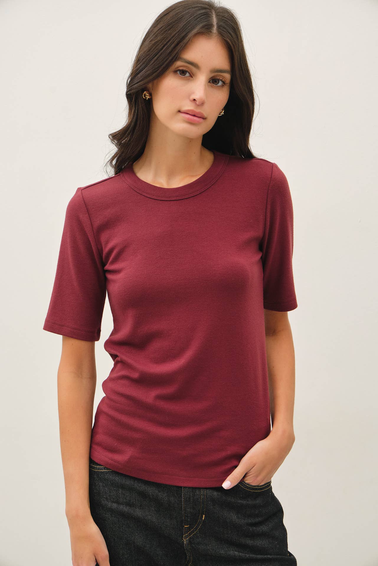 Be Cool - [NEW COLOR]ULTRA SOFT BASIC SHORT SLEEVE TOP : WINE / M
