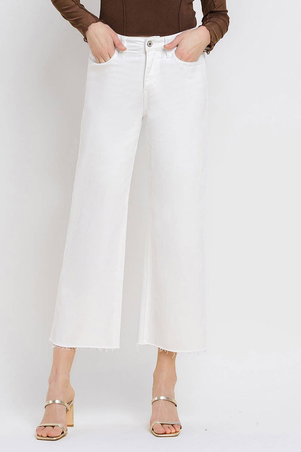 VERVET by FLYING MONKEY - HIGH RISE CROP WIDE LEG JEANS T5894WH: OPTIC WHITE / 24