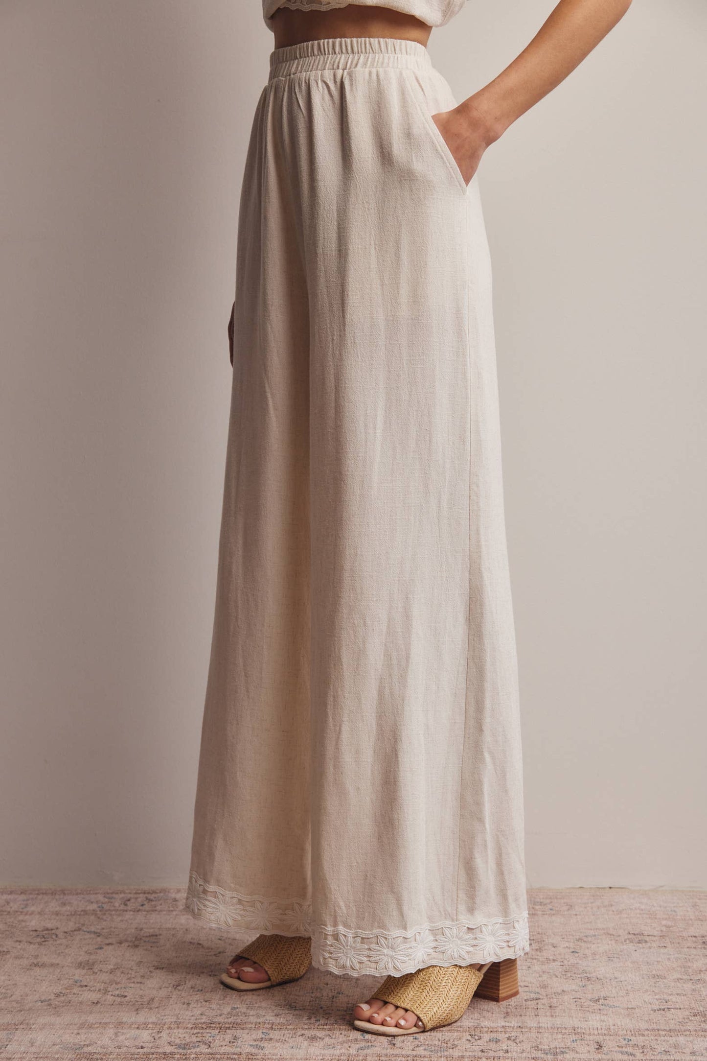 Embroidered Square-Neck Tank & Wide-Leg Pants Set