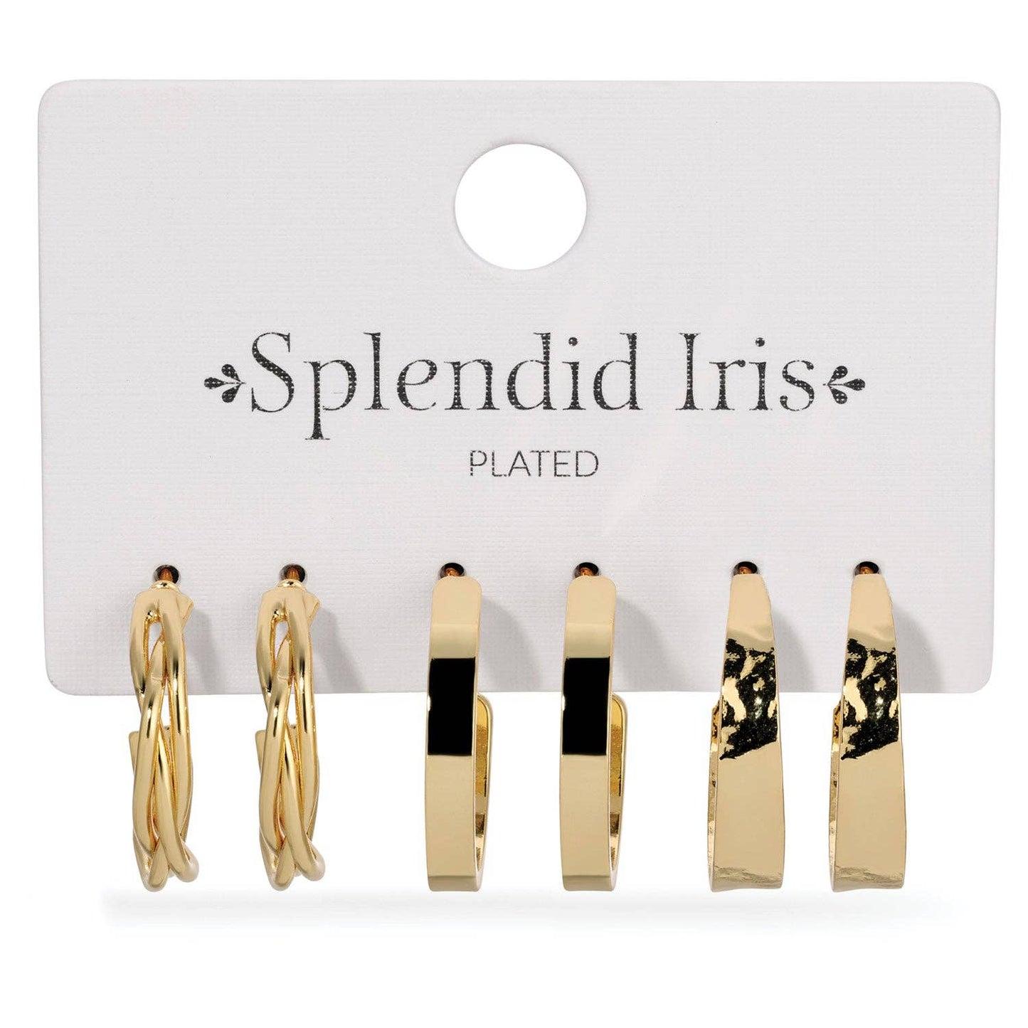 Splendid Iris - Sale - Set/3 Assorted Textured Hoops: Gold