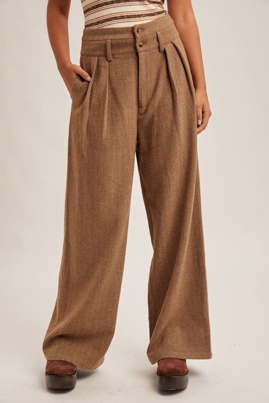 High Waist Pintuck Wide Leg Pants
