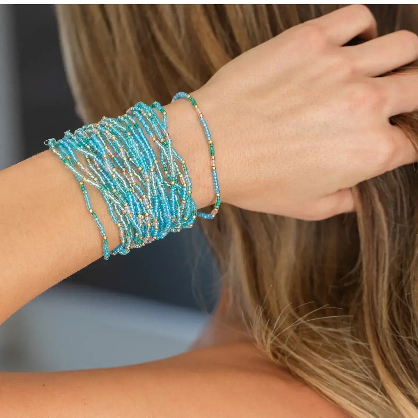 “Seaglass" Vibes 2mm Assorted Stretch Bracelets: Blue