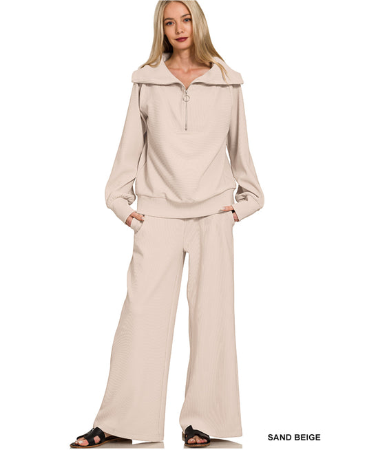 Ribbed Half Zip Pullover & Pants Set