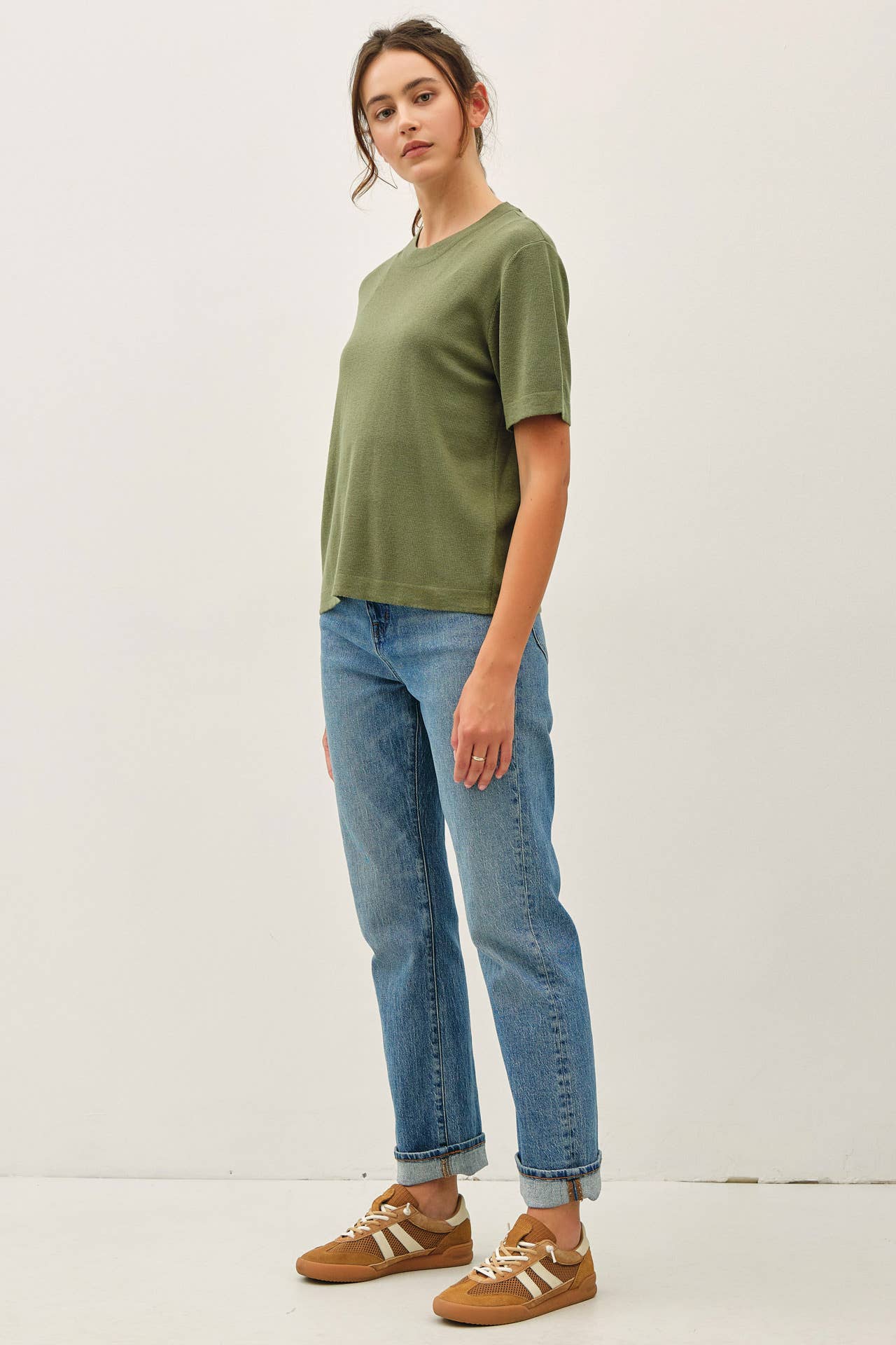 Be Cool - CASHMERE BLENDED SHORT SLEEVE SWEATER  : SLATE BLUE / S