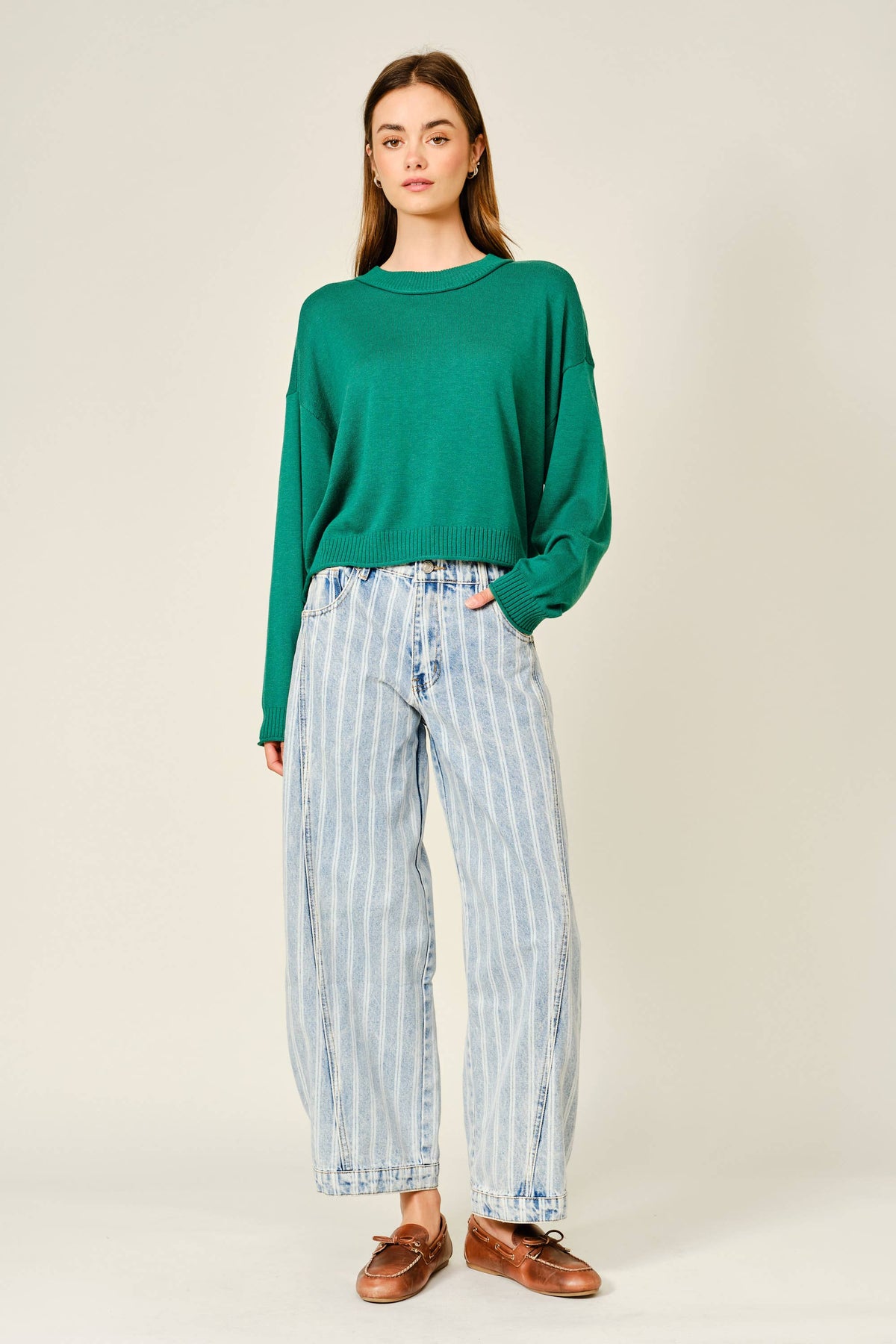 Aaron & Amber - AJP5469D STRIPED DENIM BALLOON WASHED JEANS: STRIPE DENIM / S-M-L (2-2-2)