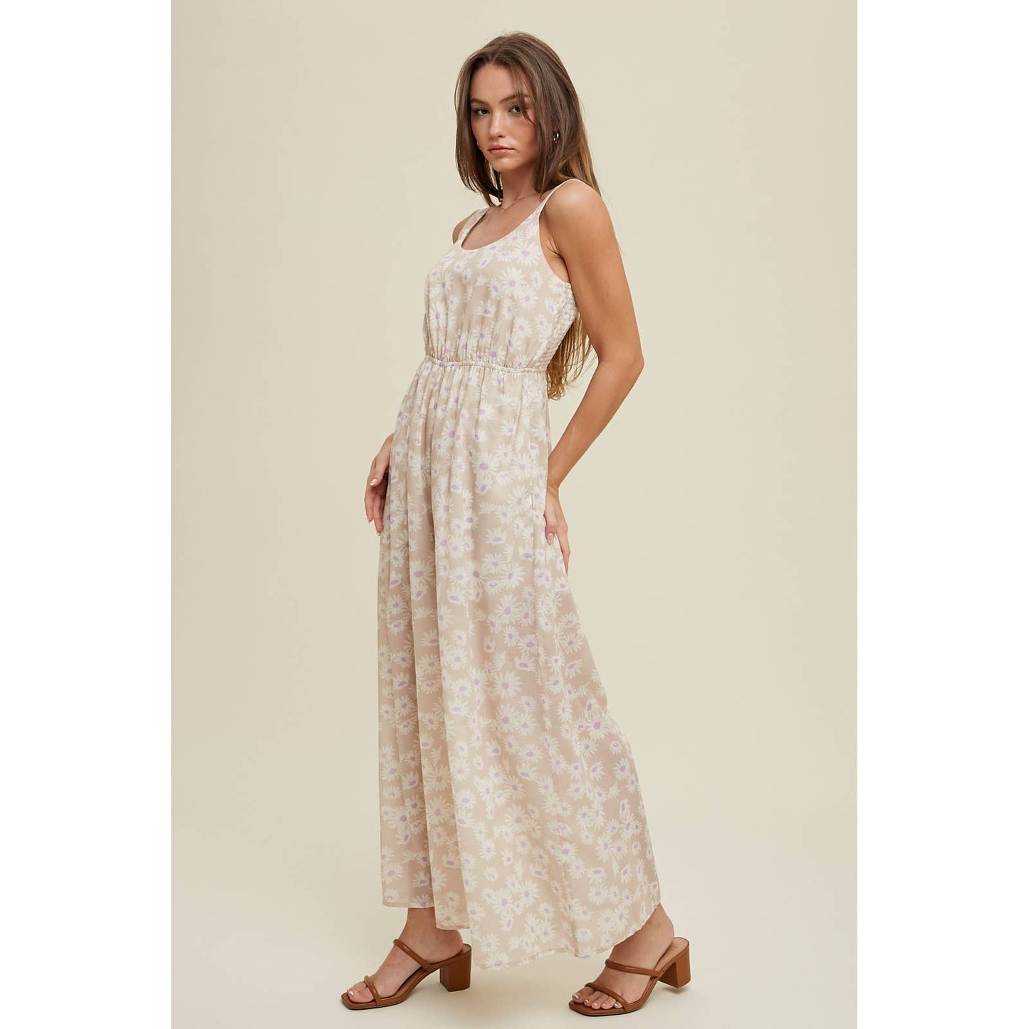 Floral Jumpsuit with Smocked Back Detail