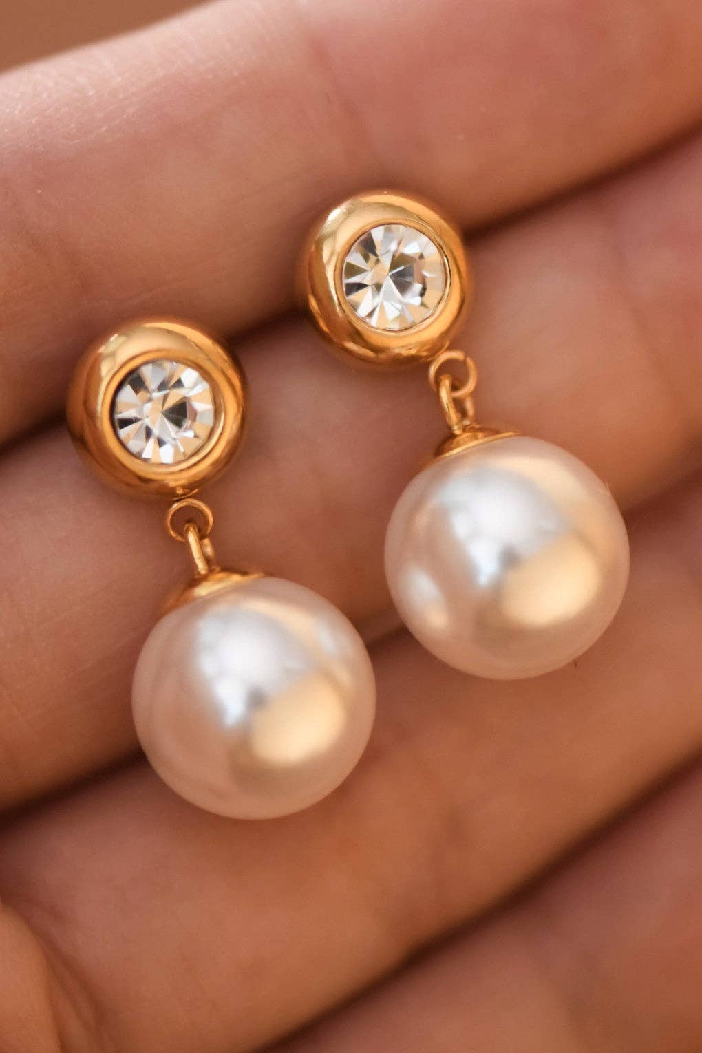 18K Gold Plated Waterproof Stainless Steel Pearl Drop Earrings