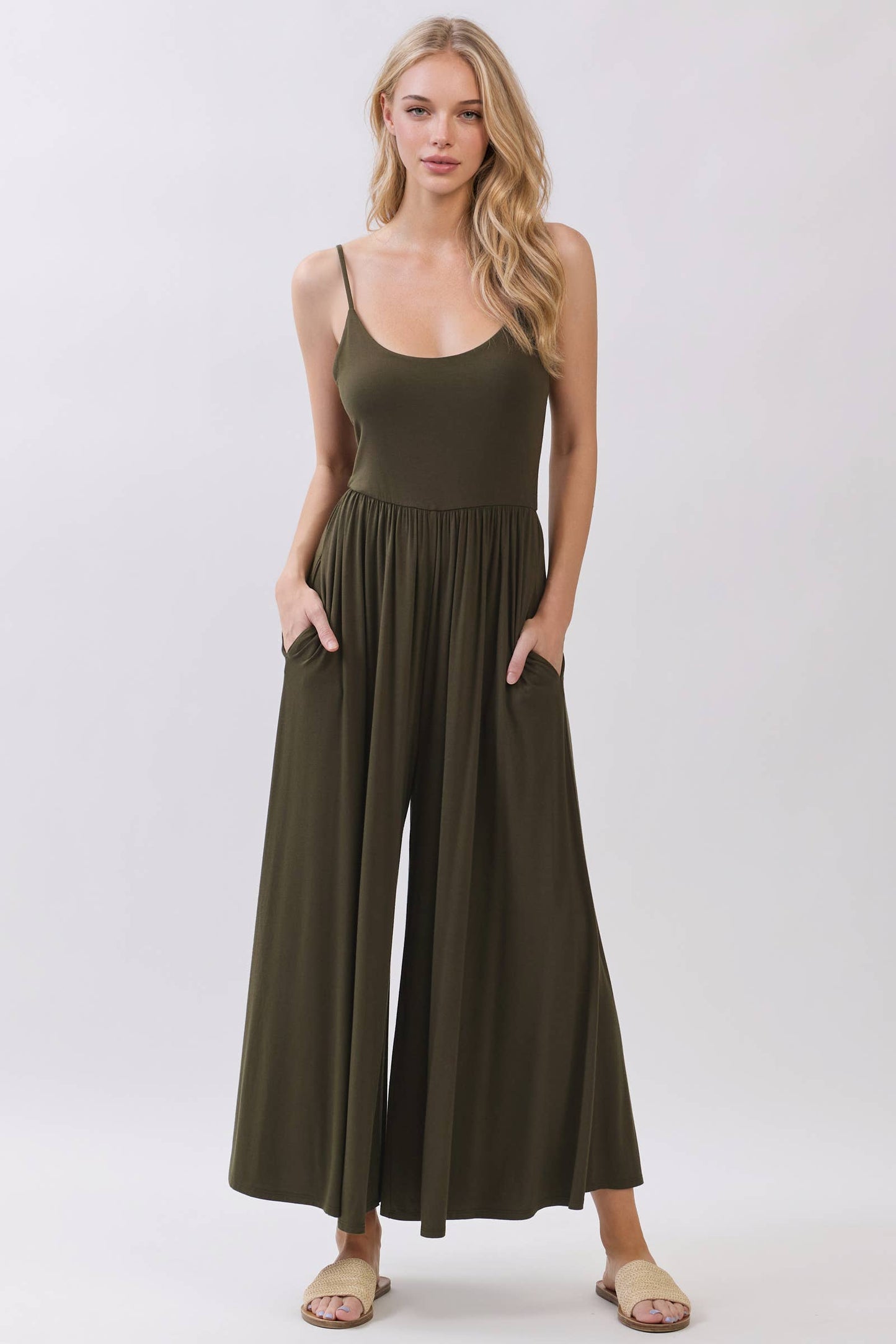 Final Touch - Flare Wide Leg Jumpsuit W/ Adjustable Strap - VJU60179: Nutshell / S