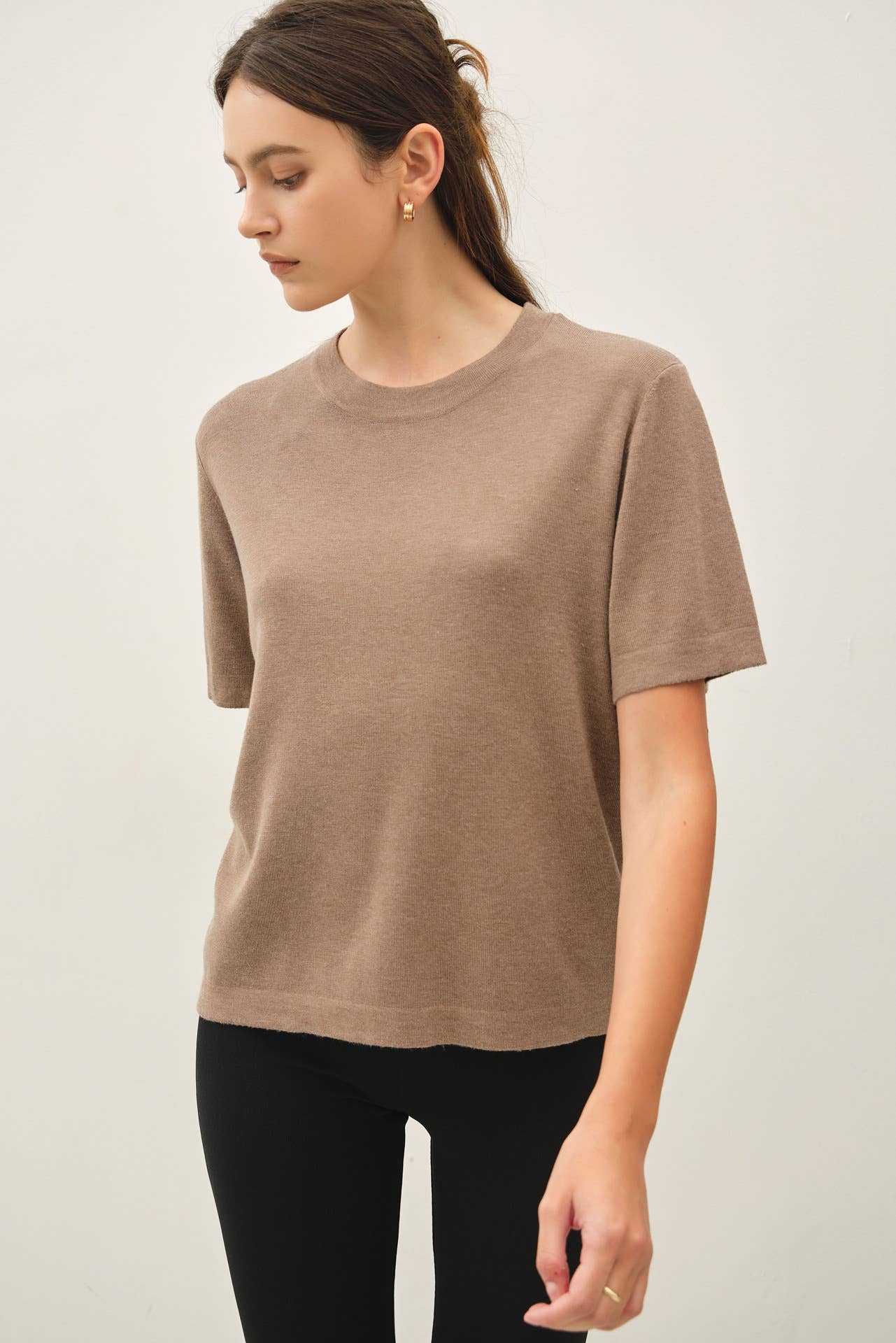 Be Cool - CASHMERE BLENDED SHORT SLEEVE SWEATER  : SLATE BLUE / L
