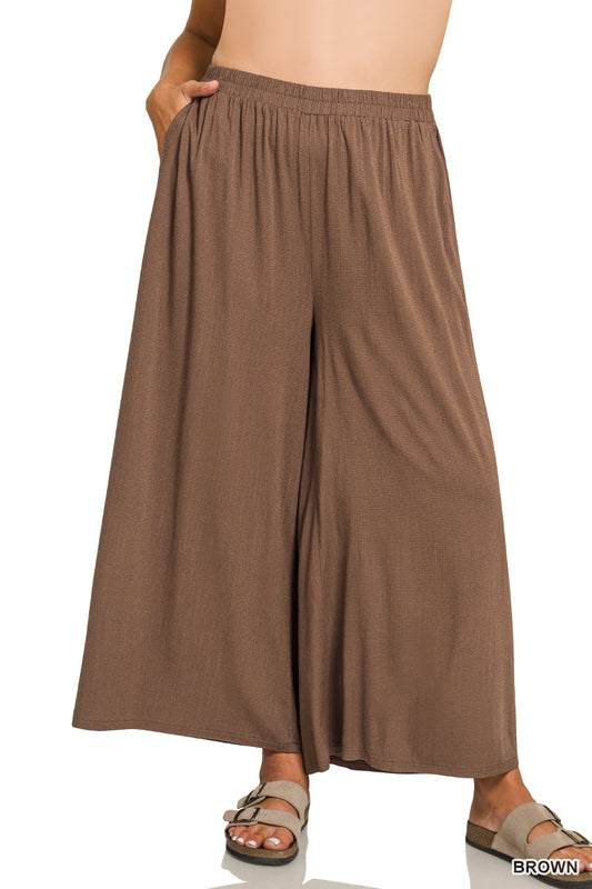 Woven Elastic Band Pants With Pocket