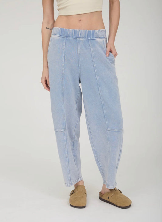 Acid Washed Elastic Waist Knot Joggers