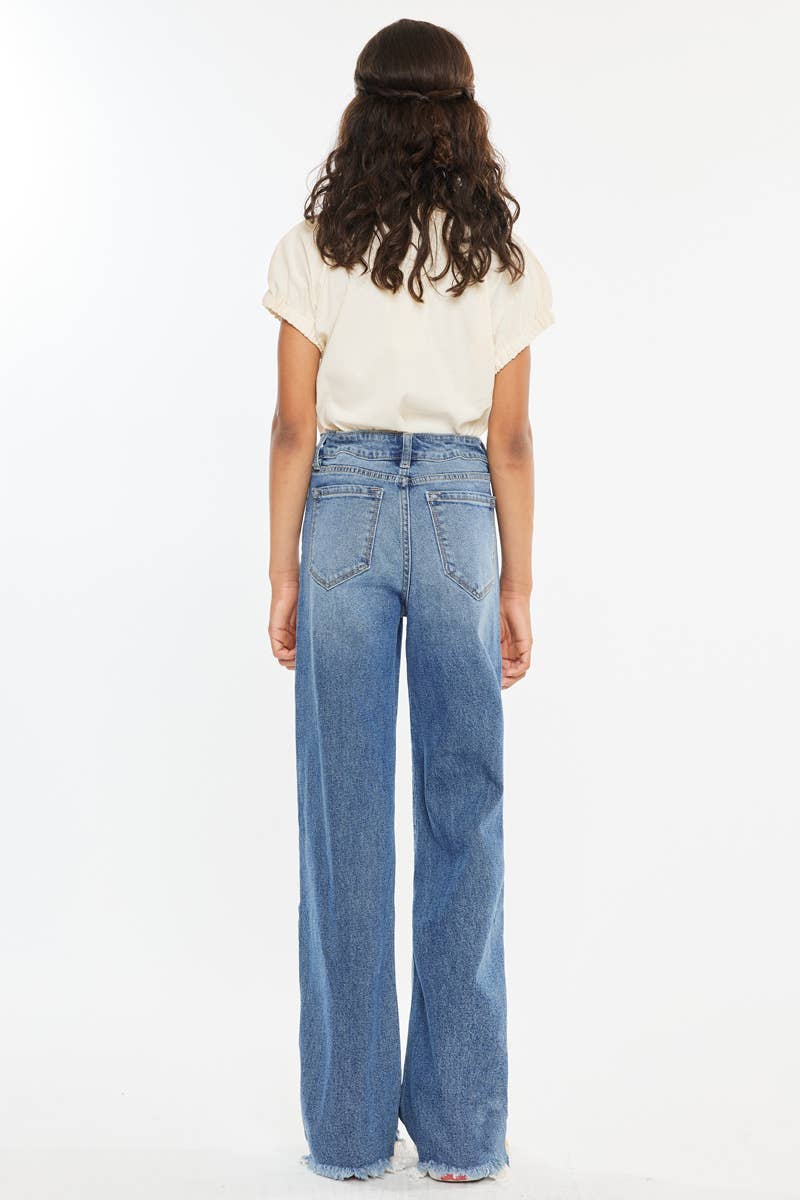 Girls High Rise Slim Wide Leg Jeans