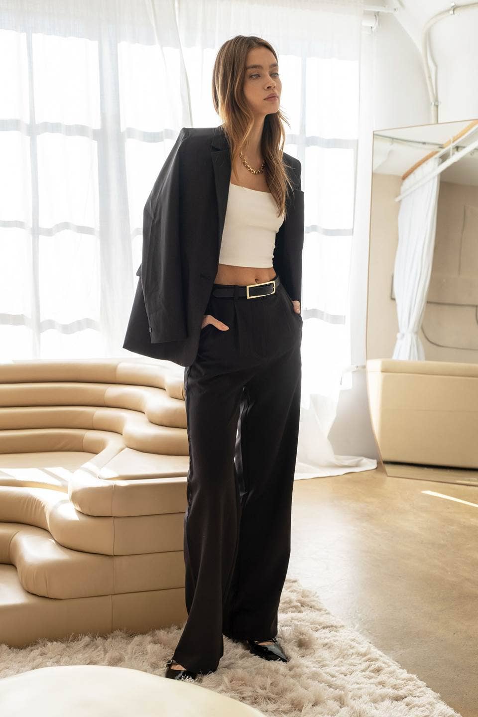 Solid Long Sleeve Blazer - Black