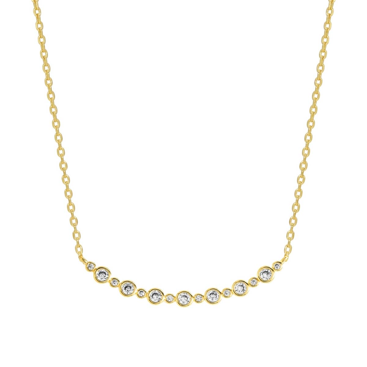 Splendid Iris - Curved CZ Pendant Necklace: Gold