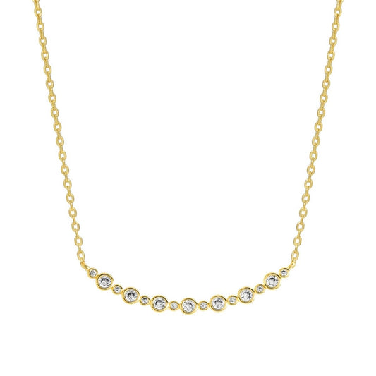 Splendid Iris - Curved CZ Pendant Necklace: Gold