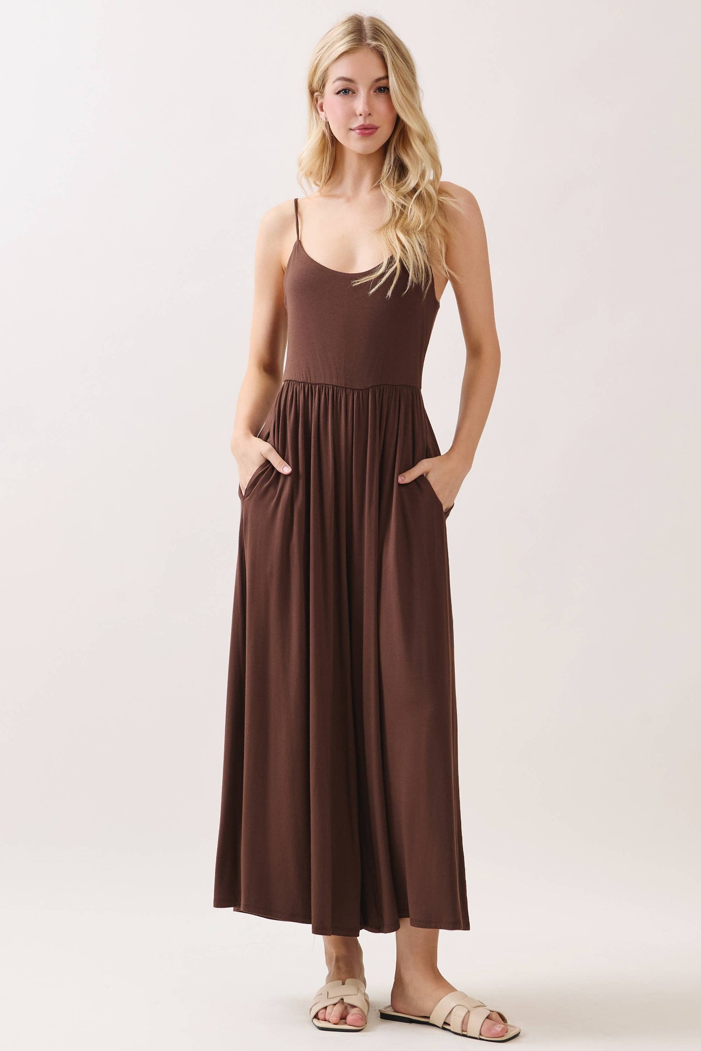 Final Touch - Flare Wide Leg Jumpsuit W/ Adjustable Strap - VJU60179: Nutshell / L