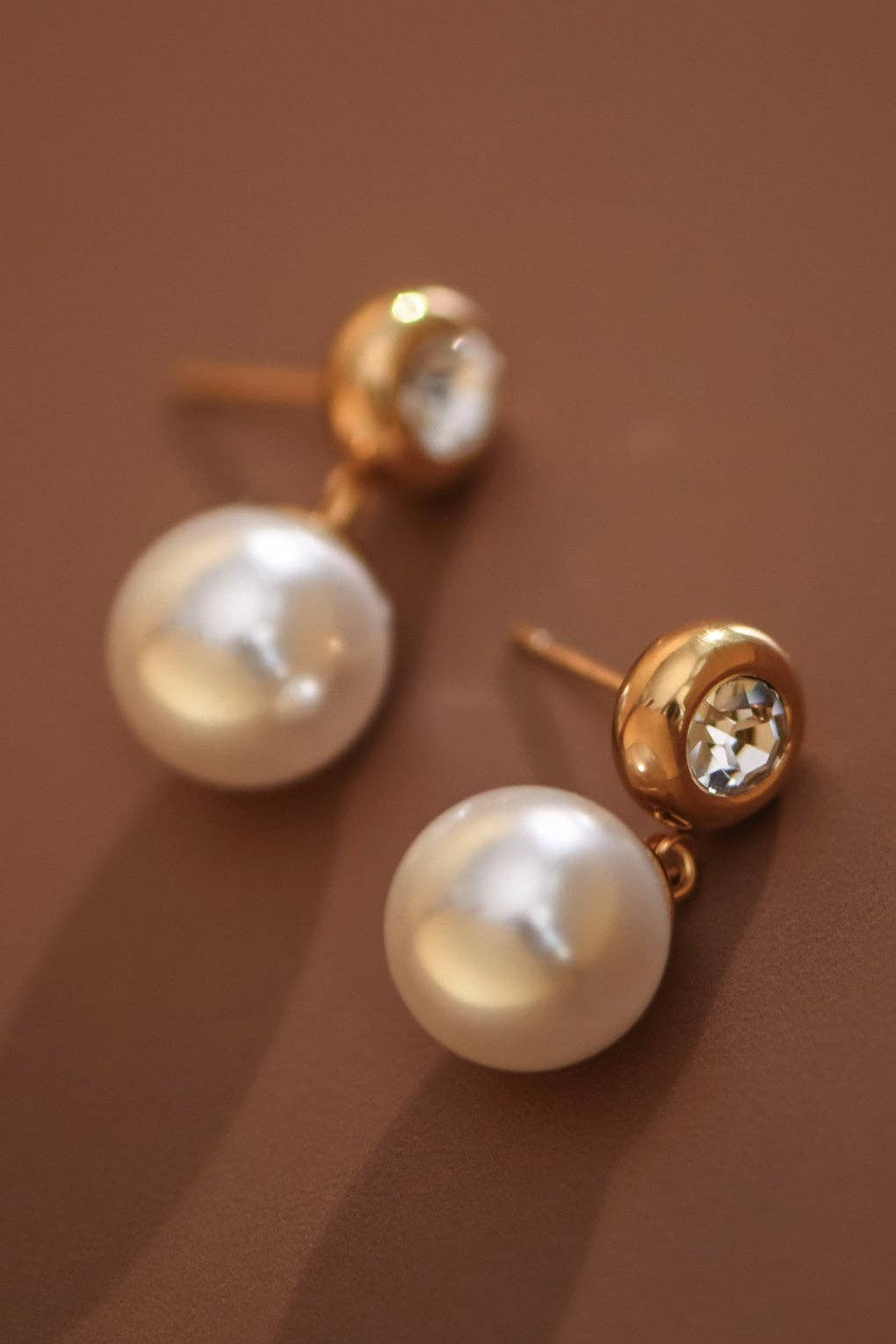 18K Gold Plated Waterproof Stainless Steel Pearl Drop Earrings