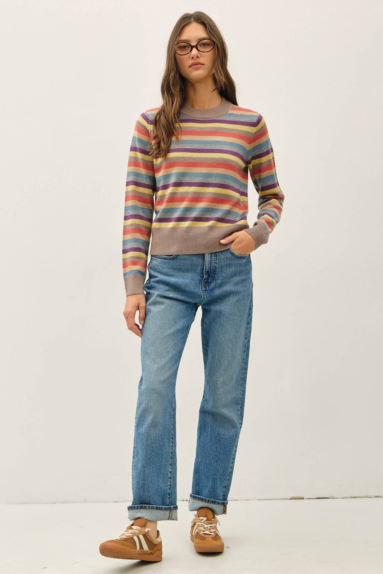 Be Cool - WOOL BLENDED MULTI COLOR STRIPE SWEATER : Black / S