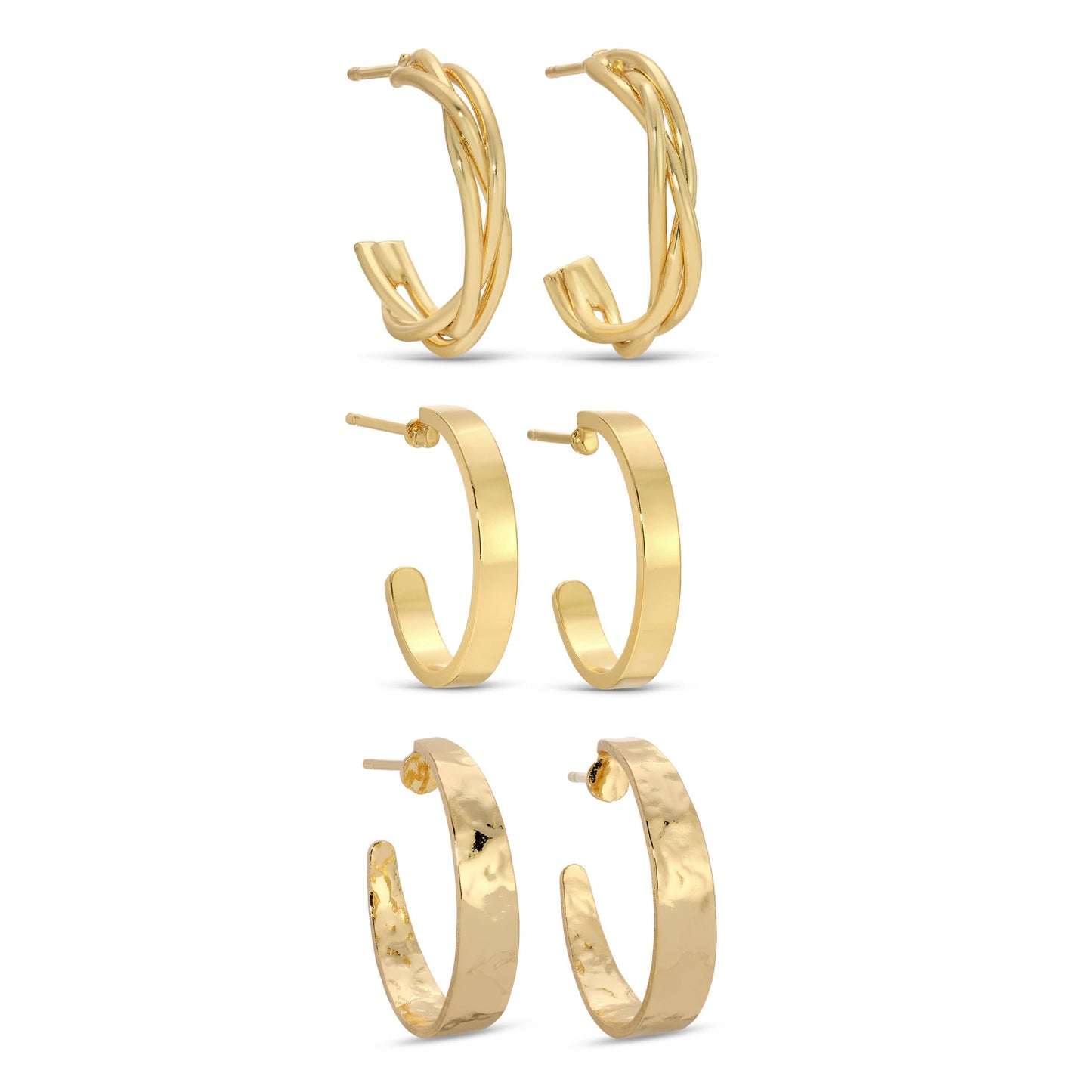 Splendid Iris - Sale - Set/3 Assorted Textured Hoops: Gold