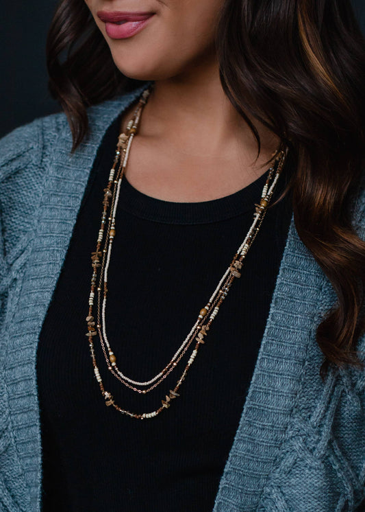 Brown & Tan Beaded Multi-Strand Necklace